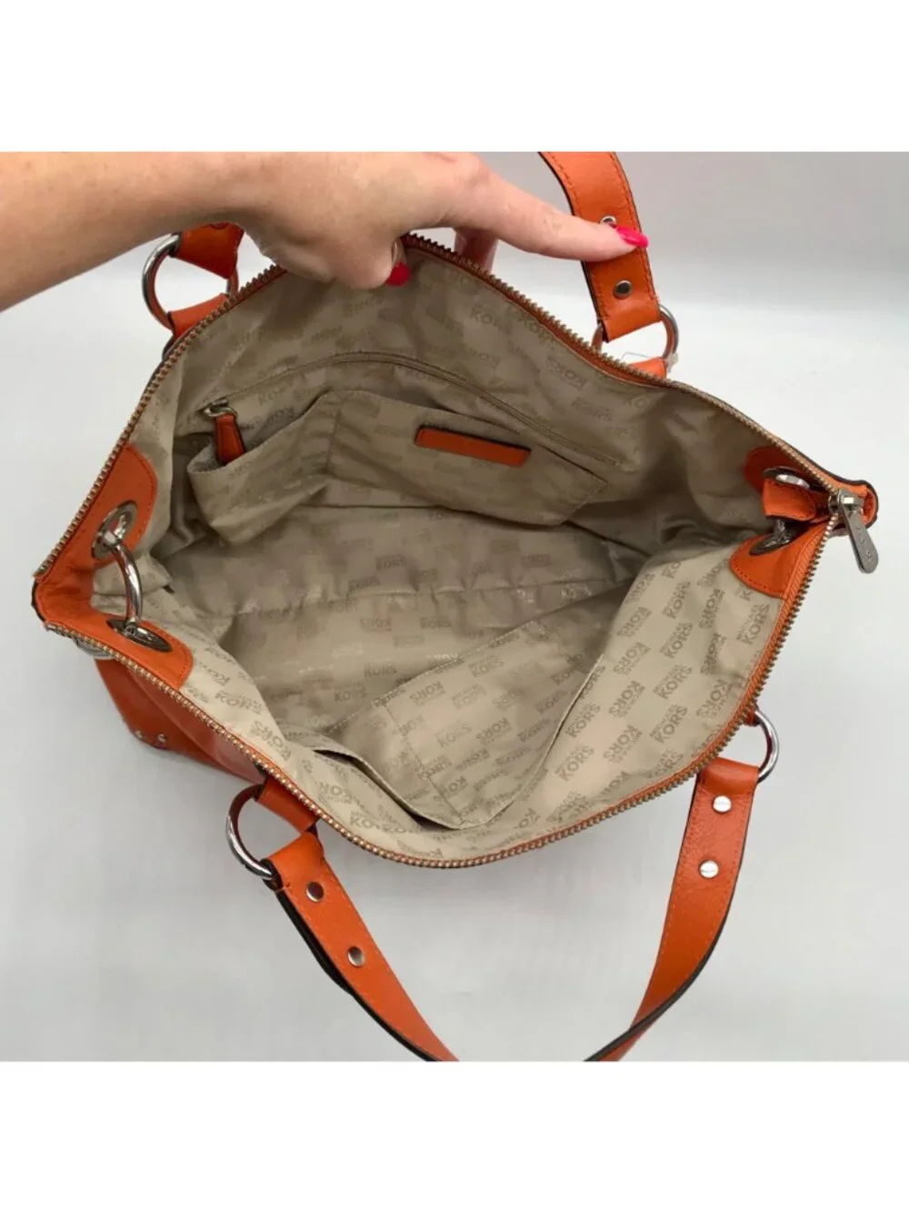 Michael Kors Tangerine Leather Astor Chain Convertible Satchel Bag